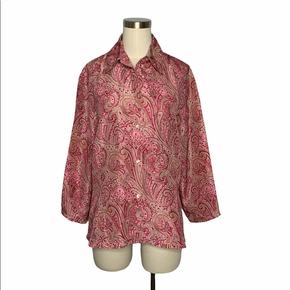 Doncaster Silk Button Shirt Paisley Ruffle - Picture 2 of 8